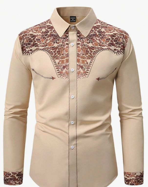 Men's Clothing Symmetrical Printed Shirt Cuban Collar Casual Short Sleeved Lapel Shirts_viptrois.com