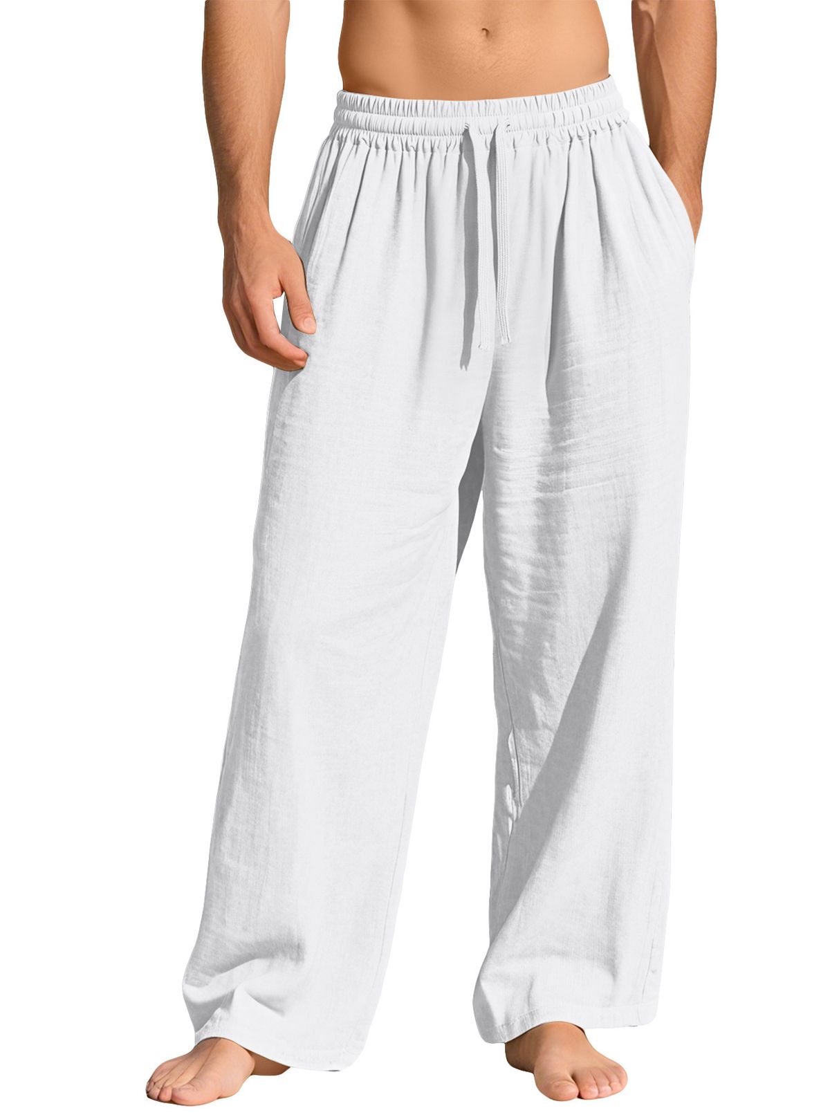 2026 Men's Loosely-Fitting Casual Sport Pants With Pocket Tie Strings And Solid Color Business Pants_viptrois.com
