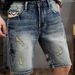 Hand Washed Ethnic Style Embroidered Denim Shorts For Men Heavy Duty High End American Retro Straight Leg Casual Ripped Five Point_viptrois.com
