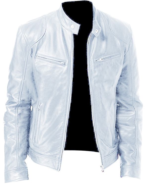 Winter Business Gentleman Warm Zip Cardigan Pocket Decorative PU Leather Jacket Stand-Up Collar Slim Leather Jacket Jacket_viptrois.com