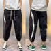 Men's Summer Striped Jogger Pants Lightweight Breathable Slim Fit with Adjustable Drawstring Streetwear Style with Contrast Panels_viptrois.com