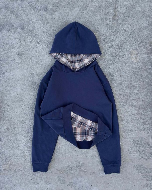 Men's Oversized Plaid Hoodie – Streetwear Pullover With Checkered Print, Hip-Hop Inspired Heavyweight Sweatshirt (Light Grey/Black/Navy Blue)_viptrois.com