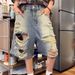 Men's Clothing Unisex Retro Washed Distressed Denim Shorts Loose Fit Casual Versatile Trendy Shorts Export Style_viptrois.com