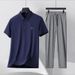 Men's Clothing Ice Silk Suit For Middle Aged And Elderly Men Business Casual Short Sleeve Shirt And Pants Set For Formal & Casual_viptrois.com