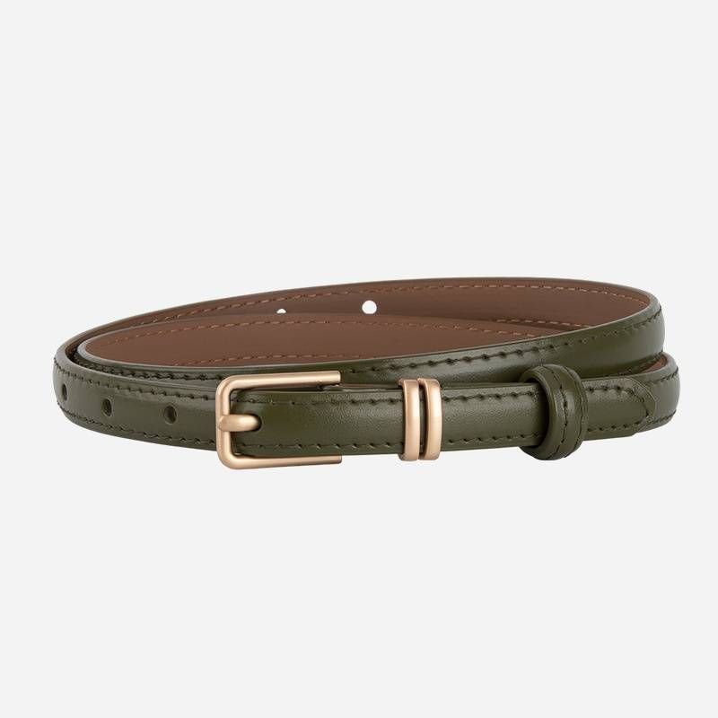 Ins Style Leather Belt Ladies Gold Double Bar Jeans Sub Decoration Simple Casual Style Thin Belt_viptrois.com