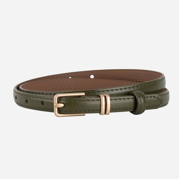 Ins Style Leather Belt Ladies Gold Double Bar Jeans Sub Decoration Simple Casual Style Thin Belt_viptrois.com