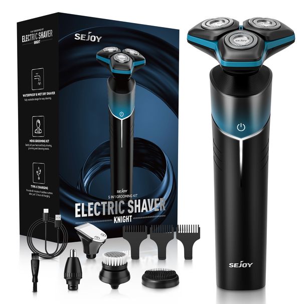 SEJOY 5 In 1 Electric Shaver Beard Trimmer Mens Grooming Kit Dry & Wet Razor_viptrois.com