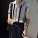 Men's Clothing Summer Ins Hollow Striped Color Knitted Polo Shirt Boys Niche Short Sleeved Tops_viptrois.com