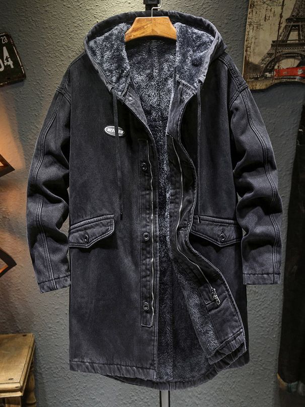 Men's Clothing men's winter loose large size hooded work jacket coat mid length thick warm cotton coat_viptrois.com