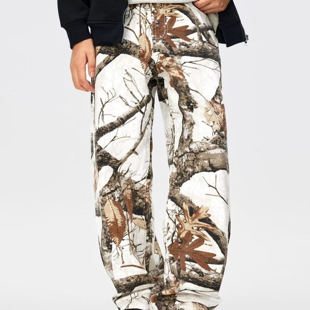 Men's Clothing Tree Branch Maple Leaf Camouflage Print Workwear Fallen Leaves Casual Jeans Men And Women Casual Pants Straight Pants_viptrois.com