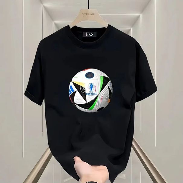Cotton Short Summer Versatile 2024 Cup Round Neck Football Print T-shirt For Men's Half Sleeved Top_viptrois.com