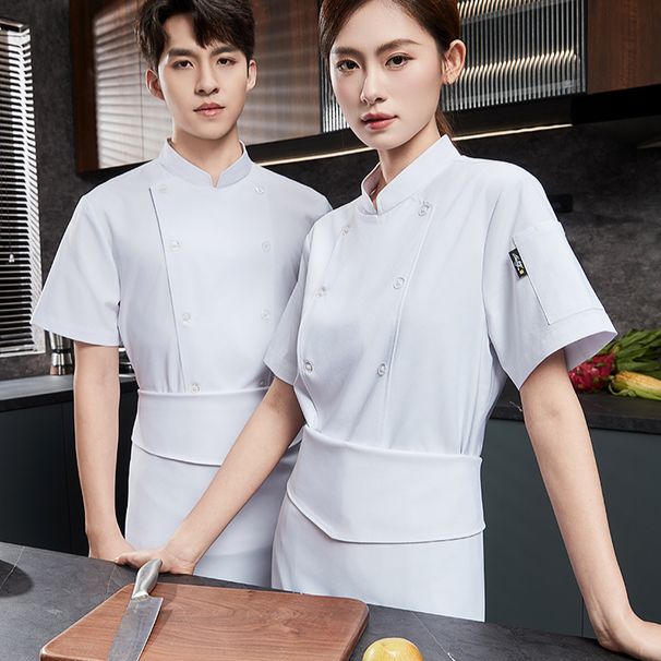 Men's Clothing Chef Work Clothes Short Sleeve Summer Thin Breathable Catering Fast Food Restaurant Hot Pot Restaurant Hotel Back Kitchen Fashionable_viptrois.com