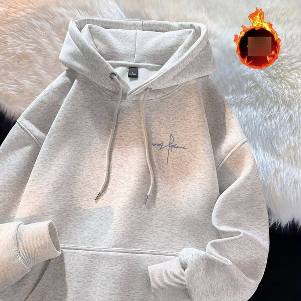 Vintage American-Style Hooded Fleece Sweatshirt – Oversized Unisex Pullover With Letter Print (Multiple Colors & Sizes)_viptrois.com