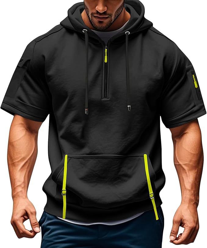 Men's Clothing New Products Zipper Men's Sweatshirt Hoodie Short Sleeve Pullover Zipper Pocket_viptrois.com