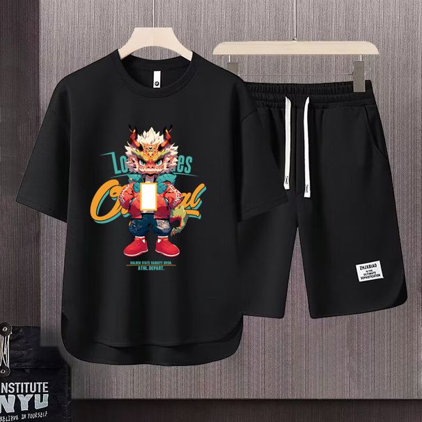Men's Clothing 2024 Waffle Casual Summer Suit Men's Loose Teen Short sleeved T shirt Shorts Handsome Two piece Suit_viptrois.com