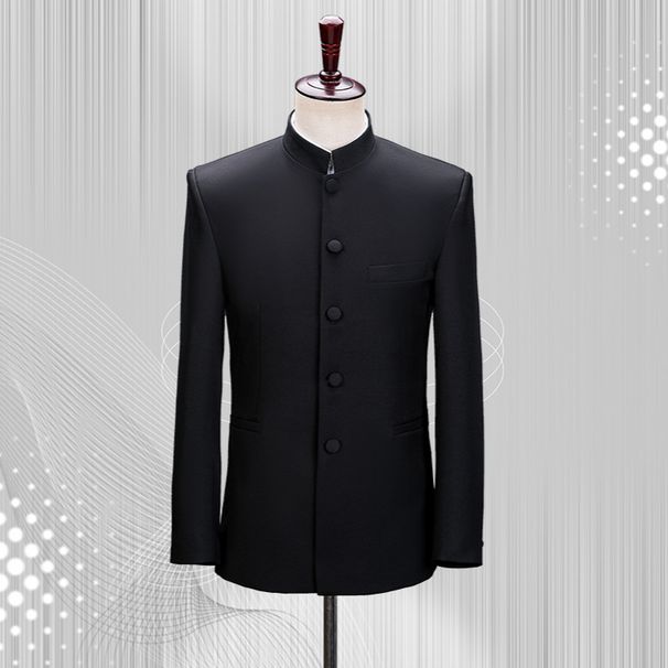 Men's Clothing Black Embroidered Stand Collar Suit For Men New Singer Youth Choir Performance Suit_viptrois.com