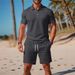 Men's Clothing Men's New Solid Color Lapel Short Sleeved T Shirt Shorts Casual Suit_viptrois.com