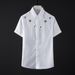 Men's Slim Fit Short Sleeve Shirt White Cotton Casual Modern Style With Imported Czech Crystal Rhinestone Star Pattern Factory Direct Sales_viptrois.com