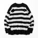 Ripped Sweater Men's Trend Brand Knitted Crew-neck Striped Outside Wear Men's Sweater Men_viptrois.com