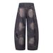 Men's Clothing American High Street Splicing Destruction Machete Jeans Women's Summer New Loose Wasteland Style Tattered Wide Leg Trousers Trend_viptrois.com