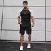 Men's Sports Short Sleeve Shorts Set Elastic Color Block Raglan Sleeves_viptrois.com