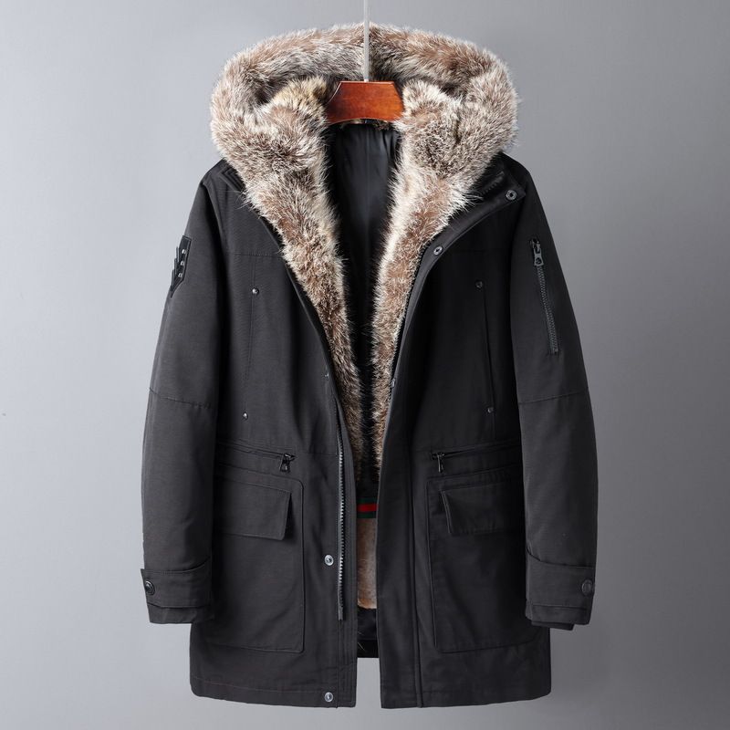 "Classic Mid-Length Winter Coat For Men – Raccoon Fur Collar & Plush Lining, Timeless Dad & Husband Style"_viptrois.com