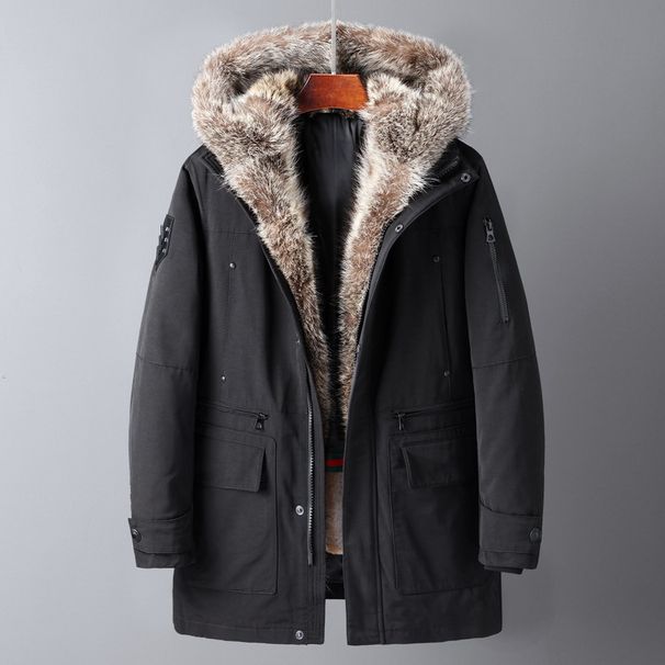 "Classic Mid-Length Winter Coat For Men – Raccoon Fur Collar & Plush Lining, Timeless Dad & Husband Style"_viptrois.com