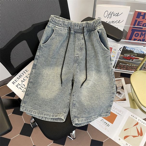Men's Starry Sky Pattern Washed Denim Shorts Summer Thin Loose American Retro Style Trendy And Cool Five Point Shorts_viptrois.com