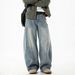 Split Structure Retro Washed Scimitar Jeans For Men, Autumn Style, Trendy Brand, Loose Fit, Casual Straight Long Pants_viptrois.com