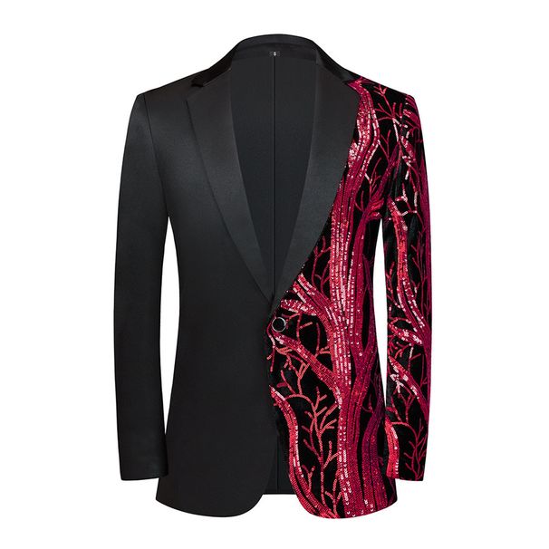 Men's Clothing Spliced Gold Leaf Sequin Blazer Host Emcee Stage Singer Party Dress Annual Meeting Clothing_viptrois.com