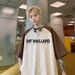 American Trendy Brand Letter Short Summer Loose Round Neck Cotton Contrast Half Top Shoulder_viptrois.com