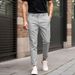 Summer Men's Slim Fit Cropped Casual Pants Solid Color Versatile Business Breathable Trousers_viptrois.com