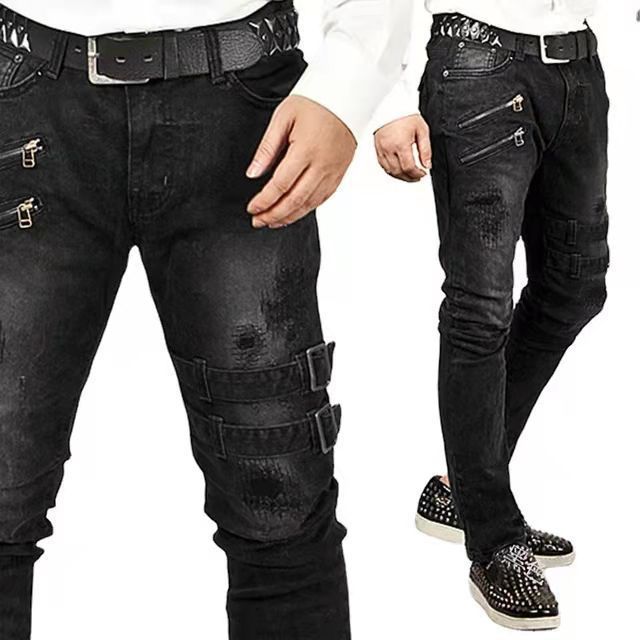 Men's Clothing New Motorcycle Personalized Jeans Stretch Slim Pants Men_viptrois.com