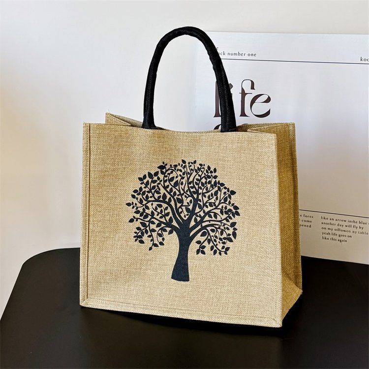 Beach Bag Large Capacity Linen Bag Women's Linen Carrying Mommy Bag Student Class Shoulder Tote Bag_viptrois.com