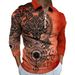 Zipper Casual Men's Wolf Digital Print Long Sleeve Polo_viptrois.com