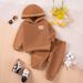 Mother & Kids Hot Selling Autumn And Winter Children's Suit Solid Color Coral Fleece Warm Hooded Sweatshirt Trousers Bear Cute Casual_viptrois.com