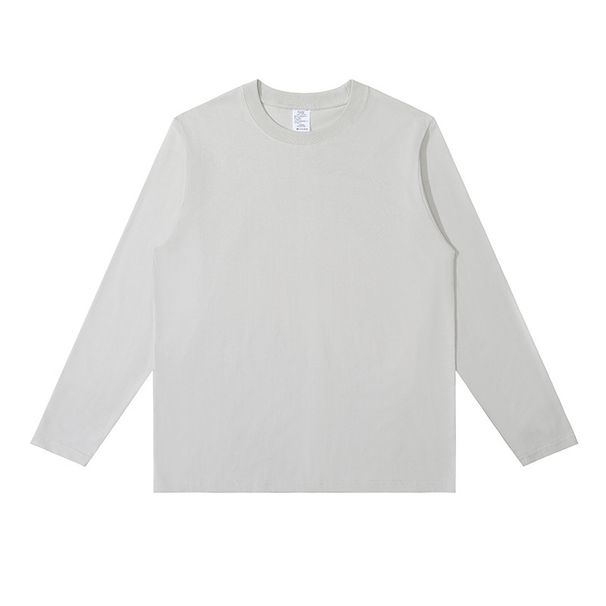 WASSUPSSC Pure Cotton Breathable Base Shirt Men Long Sleeve T-Shirt Solid Color Loose Trendy Brand Light Mature Casual_viptrois.com
