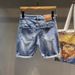 Men's Slim Fit Denim Shorts High End Retro Printed Washed Style Stretch Five Point Length Summer Trendy Casual Shorts_viptrois.com