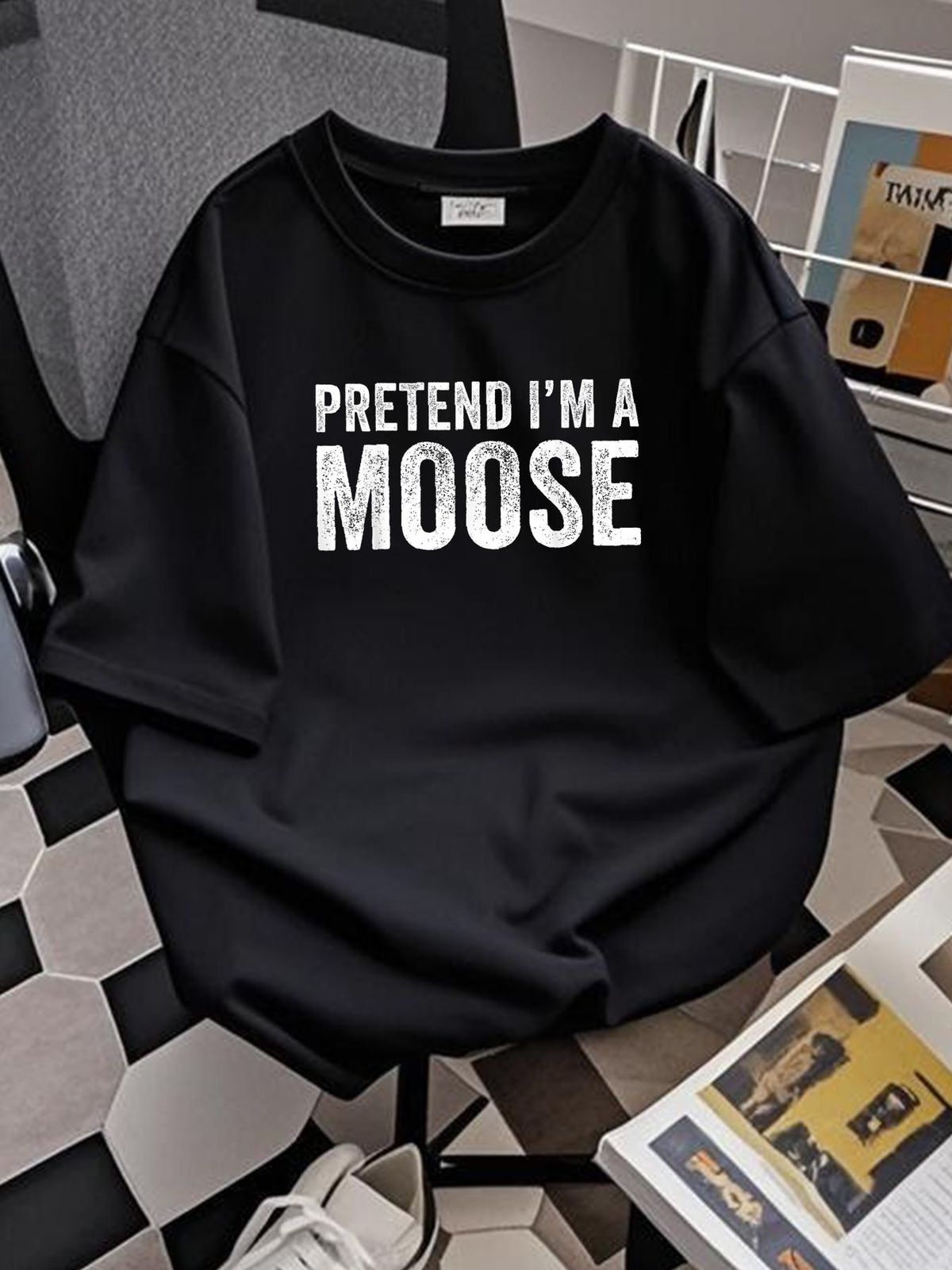 Pretend I'm A Moose Costume Halloween Simple Funny T-Shirt Casual Stylish Women Graphic Fashion Versatile Streetwear Summer T-Shirt For Women Casual Soft Women Top Graphic Tees Designer Clothes Female Print Round Neck Short Sleeve Unisex Stretched_viptrois.com