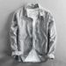 Men's Soft Long Sleeved Shirt Striped Casual Loose Artistic Style Dark Blue Autumn Outerwear_viptrois.com