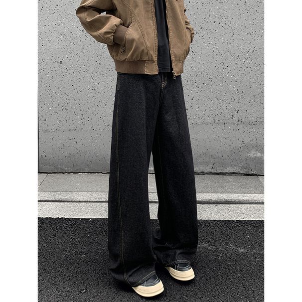 American High Street Autumn Winter Retro Casual Denim Raw Cowhide Scimitar Jeans Unisex Loose Plus Size Straight Long_viptrois.com