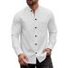 Men's Waffle Knit Button-Up Stand Collar Long Sleeve Shirt - Lightweight Breathable Casual Pullover For Fall (S-XXXL, Solid Colors)_viptrois.com