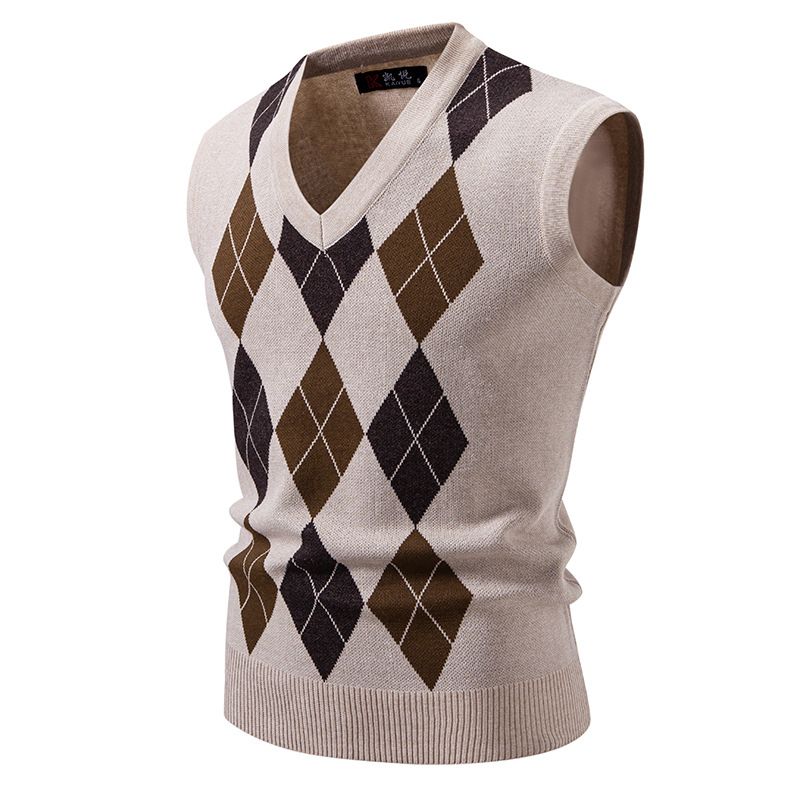 Argyle Knit Vest For Men – Slim Fit Sleeveless Sweater With V-Neck_viptrois.com