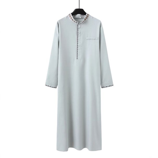 Men's Clothing Loose Stand Collar Robe Embroidered Long Sleeves Pockets Longer_viptrois.com