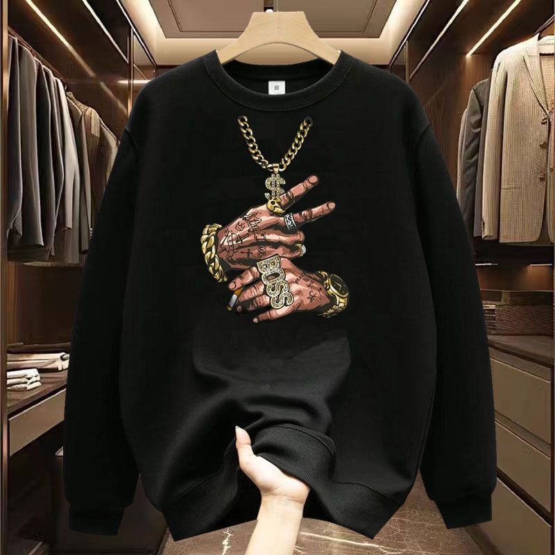 Men's Clothing New Fashion Printed Round Neck Sweater_viptrois.com