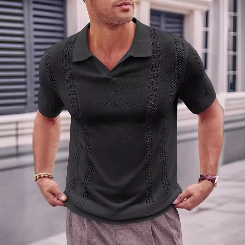 Men's Clothing Men's Casual Polo Shirt Summer New Short Sleeved V Neck Knitted Men's Shirt Cool And Breathable Large Size Men's Clothing_viptrois.com