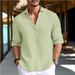 Men's Clothing New European And American Men's Solid Color Shirts For Teenagers Home Leisure Fashion Lapel Shirts Cotton And Linen Tops_viptrois.com