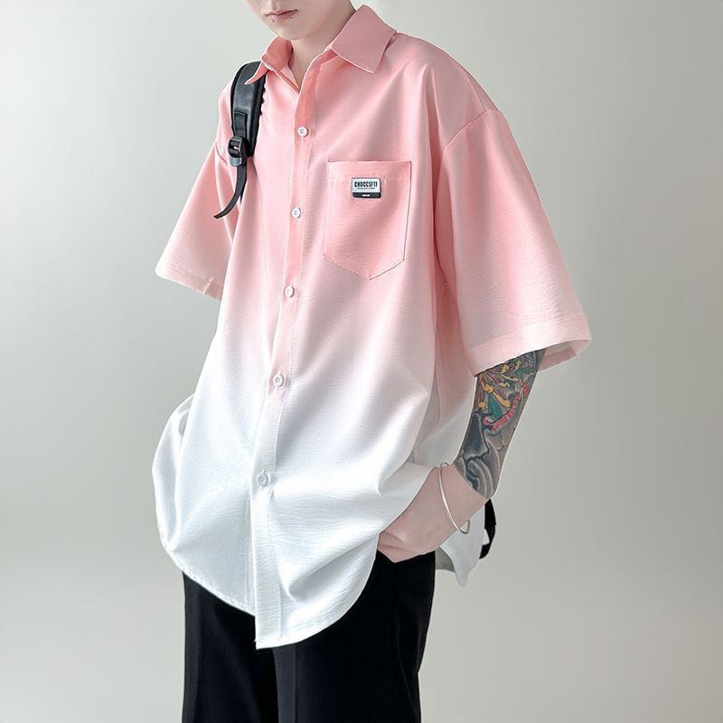 Summer New Tie Dye Gradient Fashion Brand Short sleeved for Men with High Grade Feeling, Loose, Pippy, Handsome, Trendy,_viptrois.com