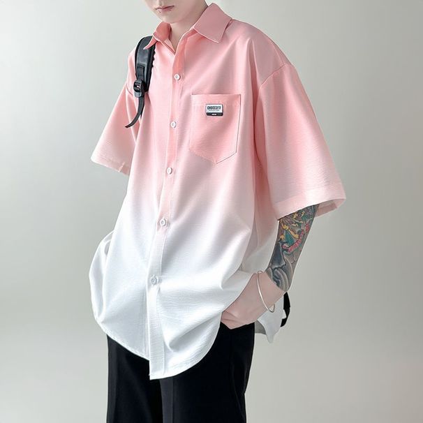 Summer New Tie Dye Gradient Fashion Brand Short sleeved for Men with High Grade Feeling, Loose, Pippy, Handsome, Trendy,_viptrois.com