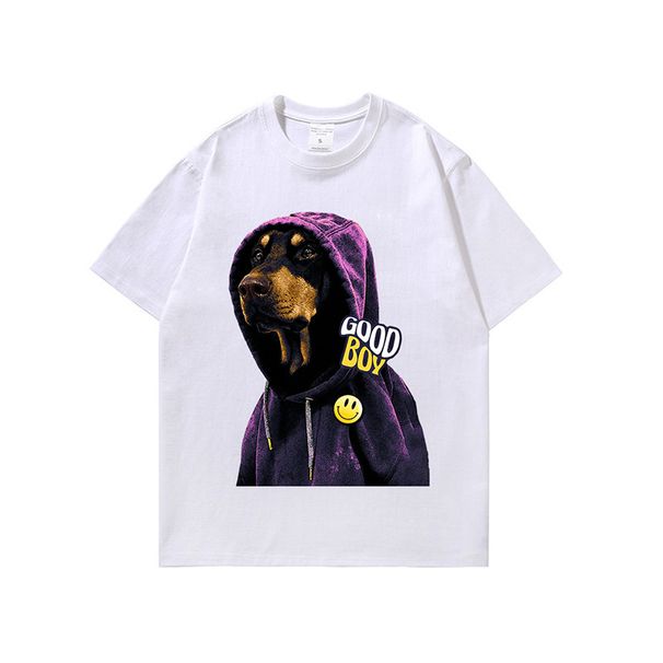 Men's Clothing High Street Dark Doberman Washed Old Short Sleeve T Shirt Street Lazy Style Tops_viptrois.com